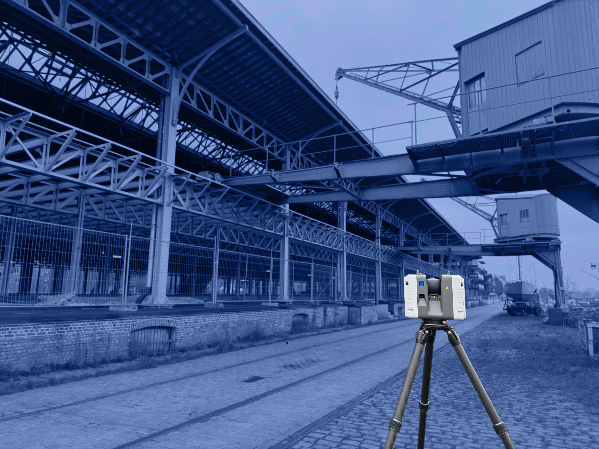 Afbeeldig van een 3D scanner op een werf